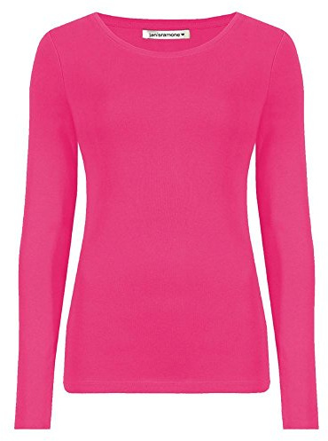 janisramone Womens Ladies Round Neck Long Sleeve T-Shirt Stretchy Plain Fitted Basic Jersey Casual Tee Top