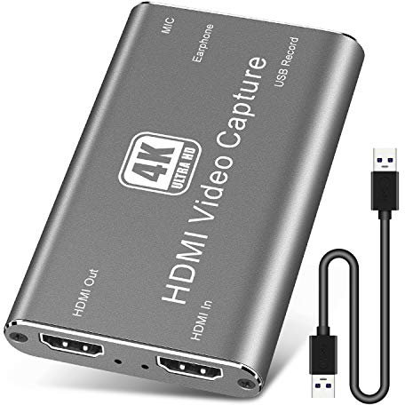 PTN Scheda Acquisizione HDMI, Dispositivo Acquisizione Video Audio 4K USB 3.0, Scheda Acquisizione Giochi HD HDMI USB, 1080P 60FPS Live Streaming HDMI Capture per Live Streaming Registrazione (Gray)