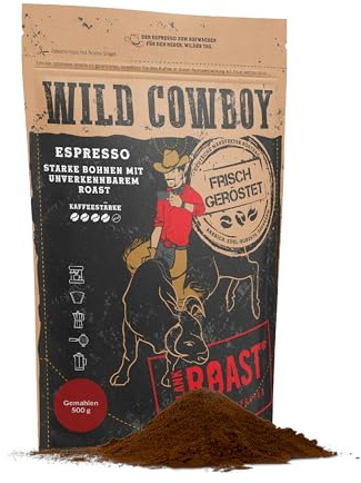 Blank Roast - Wild Cowboy Espresso - gemahlen für Filter - 500g - mit Hickoryholz geröstet - Arabica & Edel Robusta - Blend aus Brasilien & Uganda - mit schokoladigen Nuancen - säurearm