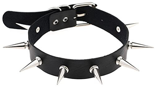 Damen Choker PU Leder Gotik Punk Rock Choker Halsketten Schwarz Einstellbar Kragen Halsband mit Liebe Herz Spike Nieten Kreis (Style C)