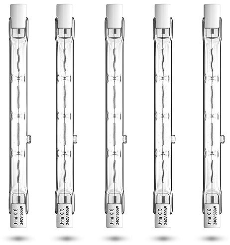 Luxvista 500W R7S 118mm Ampoule Halogène Linéaire, J118 Dimmable Halogène Slim 11000LM Blanc Chaud 2800K pour Lampes de Sol, Plafonniers, 5 Pack