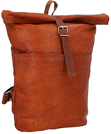 Gusti Kurierrucksack Leder - Manny Rolltop Rucksack Lederrucksack Vintage Cityrucksack Outdoorrucksack Laptoptasche Unirucksack Braun Leder Damen Herren Unisex