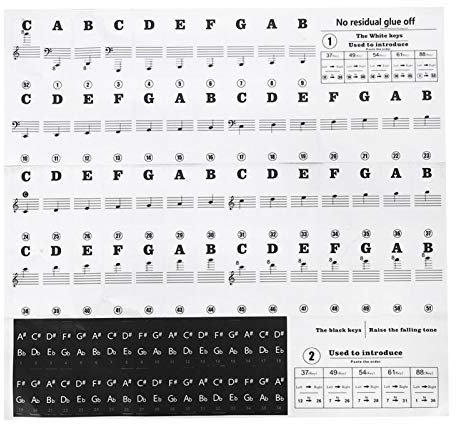 Tomotato Klavier Keyboard Noten Aufkleber Klavieraufkleber Klavier Lernen Klaviertasten Aufkleber Schwarz Weiß Zahlen Noten für Anfänger Notenbücher Schneller Tastennoten zu Lernen