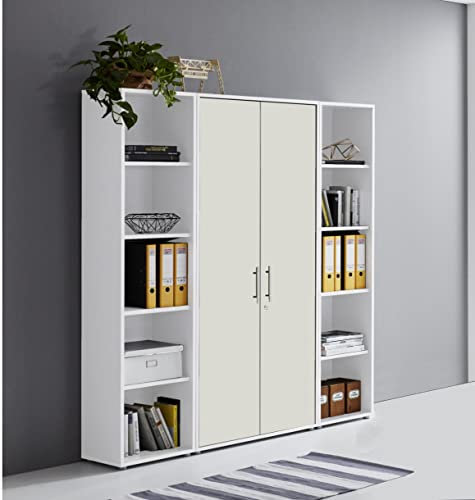 Schrankwand TABOR 3 Büroregal Aktenschrank Büroschrank abschließbar in diversen Farbvarianten (weiß/weiß matt)