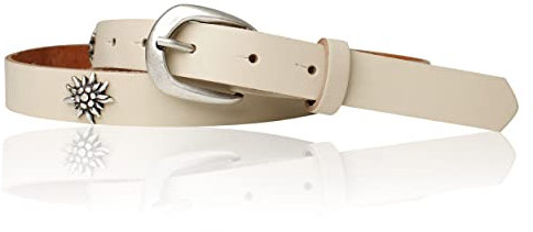 FRONHOFER Trachtengürtel für Damen mit Edelweiß aufgenietet, 2,5 cm, 18805, Größe:Körperumfang 90 cm/Gesamtlänge 105 cm, Farbe:Creme