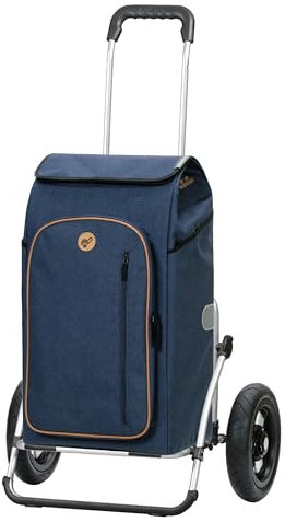 Andersen Einkaufstrolley - klappbar - 61 Liter - mit Kühlfach - Aufhängung für Einkaufswagen - belastbar 50 kg - Aluminium - Trolley - Luft-Rad Ø 25 cm - Cargo Shopper XXL Folke blau