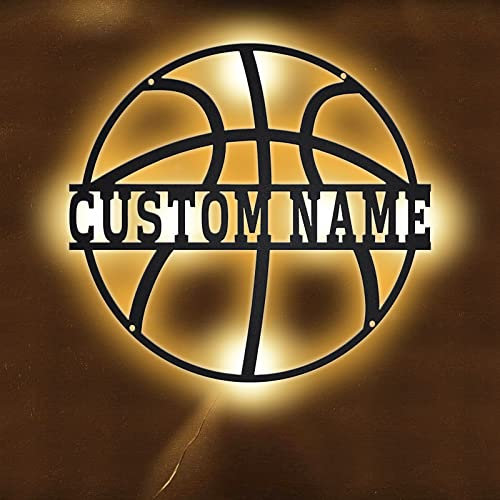 SSRUI Nome personalizzato 7 Colori Lampada Da Pallacanestro Personalizzato Wall Art Night Light LED Nome Segno Regalo per Gli Uomini Basket Amante