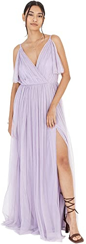 Anaya with Love Women's Ladies Women Long Length Maxi Short Sleeve Cami V Neckline Long Length Empire Waist Bridesmaid Dress, Moody Lilac, 20 UK