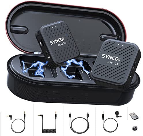 SYNCO G1 A1 Pro Wireless Lavalier Microphone 2.4G Clip On Lapel Mic System Transmitter Receiver Kit with Charging Case for DSLR Camera Smartphone