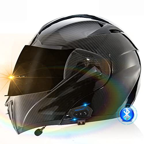 Motorcycle Helmet Bluetooth, Full Face Motorbike Helmet Flip up Double Sun Visor Modular Helmet DOT/ECE Certified, Built-in Mp3 Integrated Communication Auto-answer System