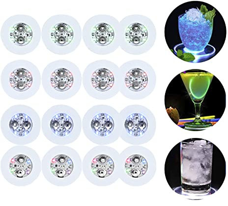 Coriver Led Coasters, 16 Pack Cup Coasters, Light Up Coasters for Drinks, Light up Coasters for Bottles, Waterproof Cup Stickers, Light up Coasters for Drinks Wine Liquor Glass Bar Party Kitchen