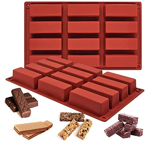 2PCS Moule Silicone Barre de Céréales Moule Barre de Céréales à 12 Cavités, Silicone de Haute Qualité, Moule Barre de Céréales Silicone, pour Pain, Gâteaux, Barres de Chocolat, Puddings et Biscuitsts