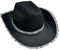 Qtinghua Weiß/Rosa Cowboyhut für Frauen Flauschiger Federbesatz Halloween Kostüm Cowgirl Hut für Cosplay Verkleidung Party Rollenspiel Geburtstagsfeier (Silberrand Pailletten Schwarz, Einheitsgröße)
