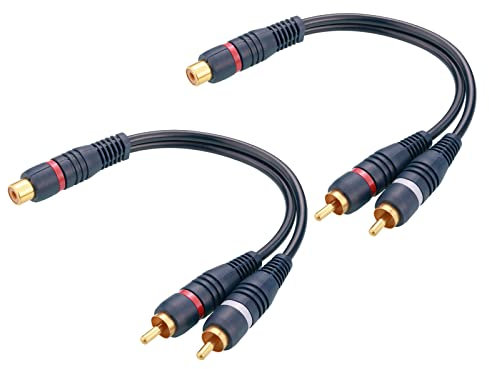 EIGHTNOO Cavo Audio Sdoppiatore RCA Placcato oro, 2 Pezzi Adattatore RCA a Y, 1 Femmine verso 2 Maschio 21.5cm/0.7ft per Collegamento Audio per Subwoofer, Amplificatori, Mixer