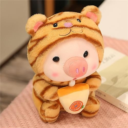 Plüschtier Schwein Stofftier Kuscheltier,Cartoon Tier Weiche Puppe Plüsch Spielzeug Babyflasche Schwein Stofftierpuppe,Kinder PlüschKissen Geburtstag Neujahr Geschenk (braun,30cm)