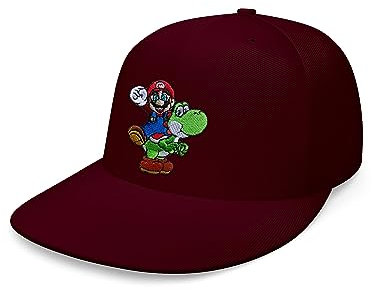 Blondie & Brownie Unisex Cap Snapback, Mario & Yoshi, Burgund