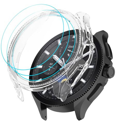 GIOPUEY [1+3 Stück Bling Hülle Kompatibel mit Xiaomi Watch 2 Pro, mit Schutzfolie, Hartplastikmaterial, Antikollision, Xiaomi Watch 2 Pro Cover - transparent