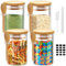 Glass Jars with Airtight Lid and Spoon, 4Pcs Glass Kitchen Storage Jars 4 x 600ml Spice Jars with Labels, Marker and Cleaning Brush, for Flour, Sugar, Coffee, Candy, Snack and More