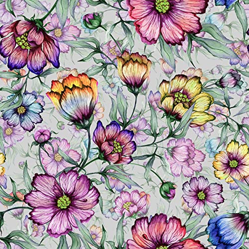 ReWallpaper Colorful Tropical Wallpapers Self Adhesive Wallpaper Purple Floral Vintage Wallpaper Pink for Bedroom Sticky Wallpapers for Living Room Bathroom Vinyl Wall Paper Waterproof 44.5CM x 3M
