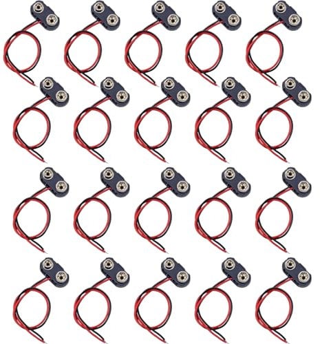 20pcs 9v connector with 15 cm Flying Leads Black Hard Housing Snap Connector Black Red Connection for alarm systems, driveway alarms,light