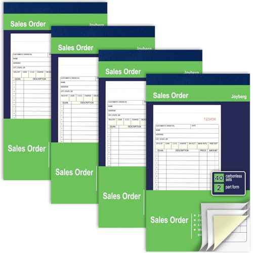 Joyberg 4 Pack Sales Order Book, 4.17inx7.2in Receipt Book with Carbon Copies, 2-Part Carbonless(White and Yellow), 40 Sets Per Book, Order Book for Small Business