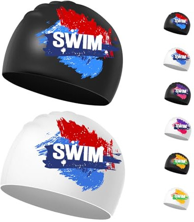 Bonnet Bain Enfants 6-14 Ans - 2 Pièces Bonnet Piscine Enfant Garçons Filles Imperméable pour Cheveux Courts et Longs (Bleu et Rouge)