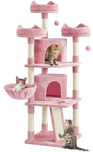 Yaheetech Árbol Rascador para 3-5 Gatos Adultos con 3 Plaraformas Grande Torre para Gatos Rascador de Escalada para Mascota 175 cm Rosa