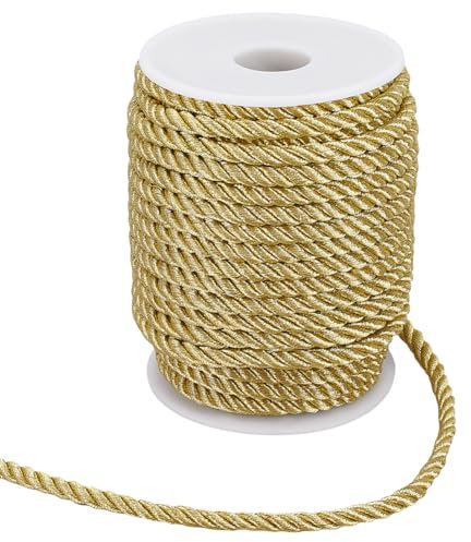 GORGECRAFT 18m*6mm Cordon Torsadé Décoratif Doré Corde en Polyester à 3 Plis pour la Décoration Intérieure, Embellir Les Costumes, Cordon d'honneur, Cordons de Sac de Noël