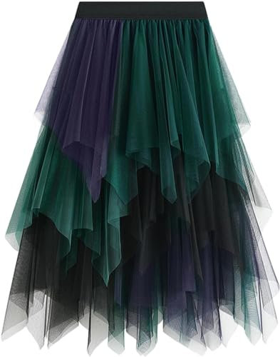 Tüllrock Lang, Elastische Unregelmäßig Unterrock Midirock Faltenrock Sommerrock, Faschingskostüme Damen Kostüm Fasching