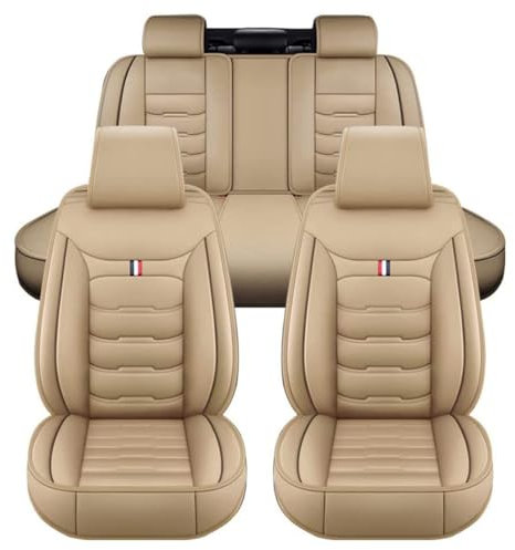 LICOME Auto Sitzbezüge für Smart 451 Fortwo 2009 2010 2011 2012 2013 2014, Leder Autositzbezüge, Wasserdicht Schonbezüge Vordersitze und Rückbank Komplettset Sitzschoner Zubehör,E Beige