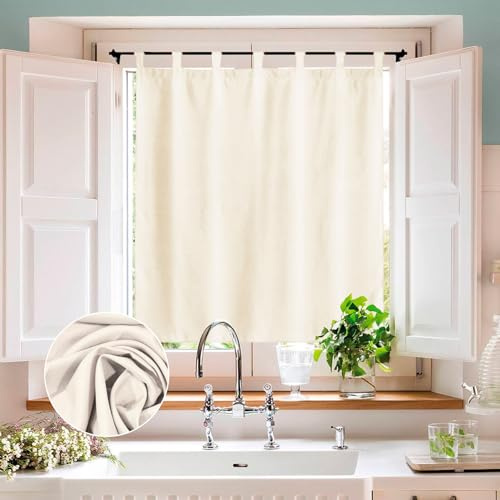 BOD HOME, Cortinas de Cocina Translúcidas, 2 Piezas, 140x140cm, Modernas y Elegantes, Cortinas Media Altura, Accesorios para Cocina, Poliéster, Variedad Colores Lisos, Decoraciones Ventana, Crema