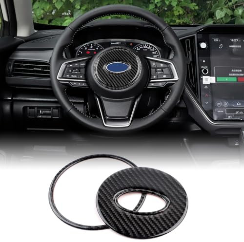 KUNGKIC Für Subaru Crosstrek Impreza 2024 Auto-Lenkrad Abdeckung Aufkleber Lenkrad-Mittelmarkierung Ring Kohlefaser Dekorative Innenbereich Zubehör Geschenk (Schwarz)