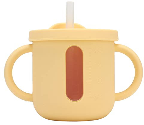 Copa de pajitas para niños, Copa de pajitas para niños de silicona, Copa de pajitas para niños, Copa de agua para bebés sin romper la Copa de entrenamiento, Copa de pajitas a prueba de fugas(Amarillo)