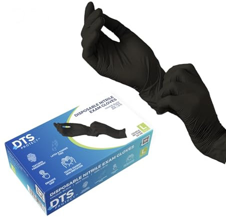 DTS PROTECT Nitrile Gloves - Disposable Gloves Box of 100 - Black Gloves - Free from Latex Gloves - PPE Gloves, Sterile Gloves, Medical Gloves and Surgical Gloves (Extra Small)