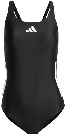 adidas Women's 3 Stripes C-Back Swimsuit, Black/White, 30