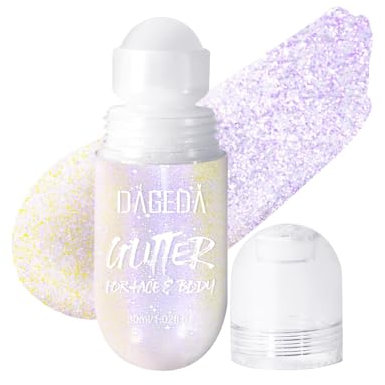 Prreal Roll-on Body Glitter Gel, Mermaid Makeup Festival Rave Accessories, Glitzer Face Paint Holographic Hair Glitter Gel, Sparkle Body Shimmer Halloween Makeup for Rave Party(07 Neno violet)