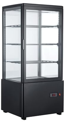 RISTOATTREZZATURE - Frigo vetrina bibite pasticceria refrigerata 4 lati in vetro nera 78 lt +2 +10 °C 44,7x40x96,9h cm