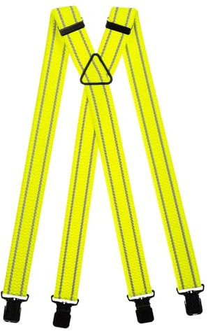 Olata Hohe Sichtbarkeit Reflektierende Hosenträger Herren mit schwarze Metall-Clips - 4cm. Gelb (X-Form)