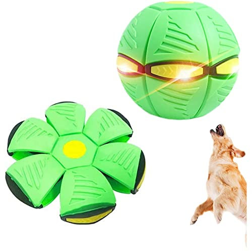 HARIPYER Pet Flying Saucer Ball, Dog Ball Toy with Flashing Lights Pet Flying Discs, Creative Decompression Ball Pet Toy for Outdoor,Red-1Pc/Green-1Pc