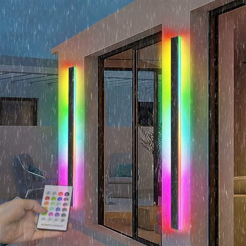 GZZBMY RGB Longue Dimmable Applique Murale avec Télécommande Extérieure IP65 Etanche Lampe Murale Intérieur Porche Luminaire Mural LED Bande Eclairage Mural Jardin Terrasse Porche (150cm 78w)