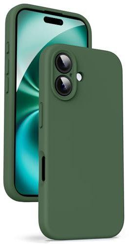 Supdeal Liquid Silicone Case for iPhone 16 - [Camera All-Round Protection] [Soft Microfiber Lining Anti-Scratch] 4 Layer Full Covered Shockproof Gel Rubber Phone Case Cover, 6.1, Green