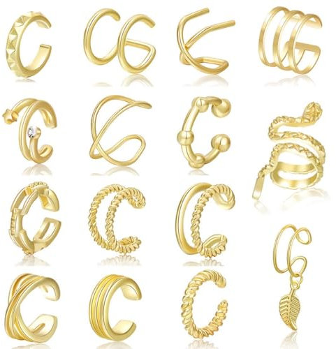 15 Pièces Manchette d'Oreille pour Femme Faux Piercing Oreille Réglables Boucles Oreille Sans Trou Ear Cuff Non Piercing Helix Cartilage Boucles d'Oreilles Ensemble,Réglables Boucle Oreille