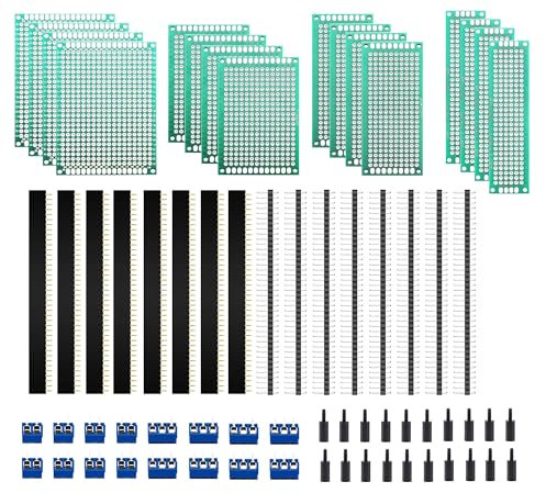 HUAZIZ 68 Piezas Placa PCB Kits, 16 Piezas Placas de Circuito Impreso de Doble Cara, 16 Piezas Conectores de Cabezal Macho/Hembra, 16 Piezas Terminales de Tornillo, 20 Columnas de Nailon
