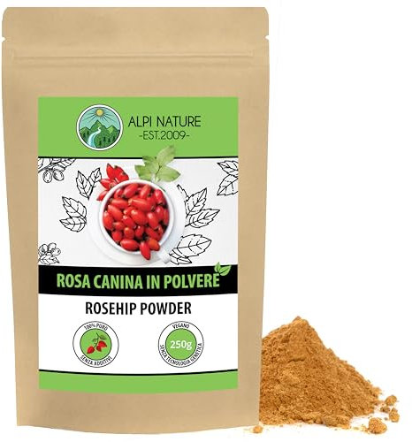 Rosa Canina Polvere 250g di Alpi Nature, Rosa Canina Essiccata e Macinata, Farina senza Glutine
