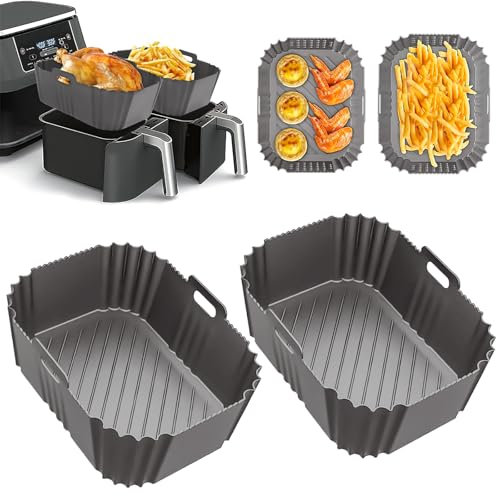 HONYAO Dual Zone Heißluftfritteuse Silikonform, 2 Stück Airfryer Zubehör Rechteckig Air Fryer Einsätze Backform kompatibel mit Ninja Foodi cookwise COSORI Anderen Doppelkammer 7,6-10 L