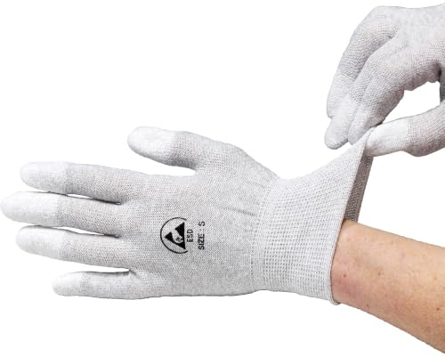 Kill Stat 3 Pairs Anti Static Safety Gloves – Grey PU Coated Fingertip Work Gloves for Electronics, Assembly & Repair – Non‑Slip ESD Protective Gloves for PC Building, Soldering & Phone Repair, Medium