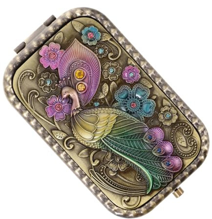 FRCOLOR Specchio Portatile Vintage Da Viaggio Rotondo Pieghevole in Metallo Specchietto Compatto Tasca Per Trucco Dettagliato Design Europeo Elegante Facile Da Trasportare Per Donne