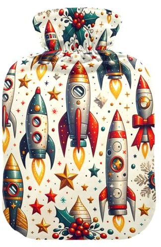 Cool Rockets Festive Hot Water Bottles with Soft Velvet Cover Hot Water Bag for Hot and Cold Compress, 1L
