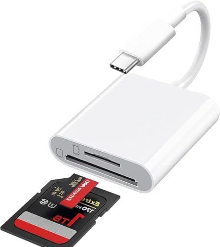 Lecteur Carte SD pour iPhone 15/16/iPad/MacBook/Mac/Caméra (Port USB C), SD Card Reader avec 2 Fentes, carteSD et Micro SD, Adaptateur Carte SD, Plug and Play