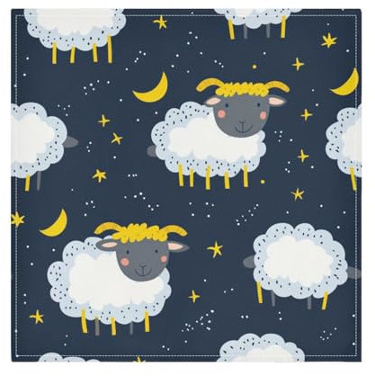 Servietten, Motiv: Cartoon, süßes weißes Schaf, Restaurant, Dinner-Servietten, wiederverwendbar, Polyester, Pastellfarben, Cocktail-Servietten, Bobo-Kleidung, 6 Stück, 50,8 x 50,8 cm